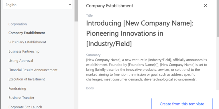 VRITIMES Launches “Create from a Template” Feature