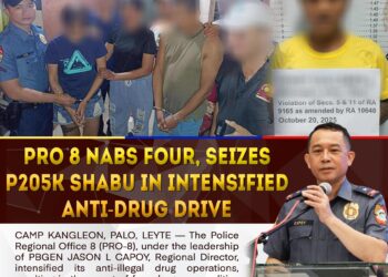 Four nabbed, ₱205K worth of shabu seized in anti-drug raids across Eastern Visayas